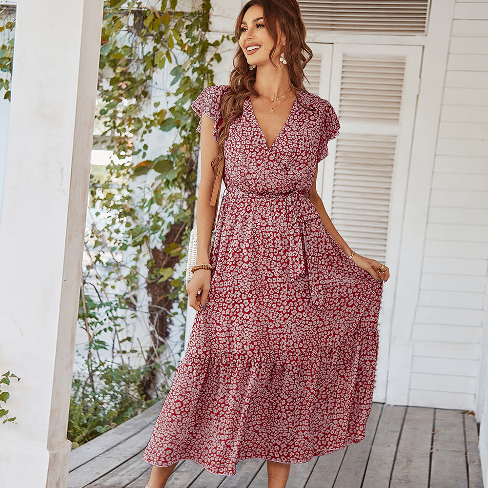 Amara | Women's Floral Midi Dress with Ruffle Sleeves | Lightweight Summer Dress for Weddings and Garden Parties 4