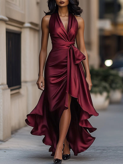 Elegant Satin Maxi Dress | Women's Cocktail & Formal Dress with Halter Neckline | Flattering Silhouette for Wedding Guests 7