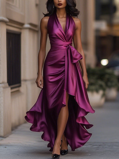 Elegant Satin Maxi Dress | Women's Cocktail & Formal Dress with Halter Neckline | Flattering Silhouette for Wedding Guests 17