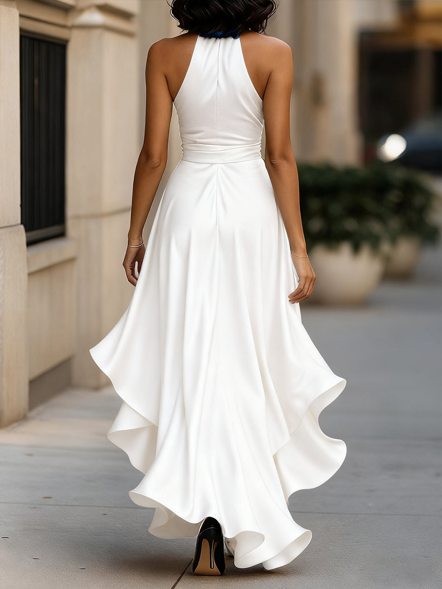 Elegant Satin Maxi Dress | Women's Cocktail & Formal Dress with Halter Neckline | Flattering Silhouette for Wedding Guests 10