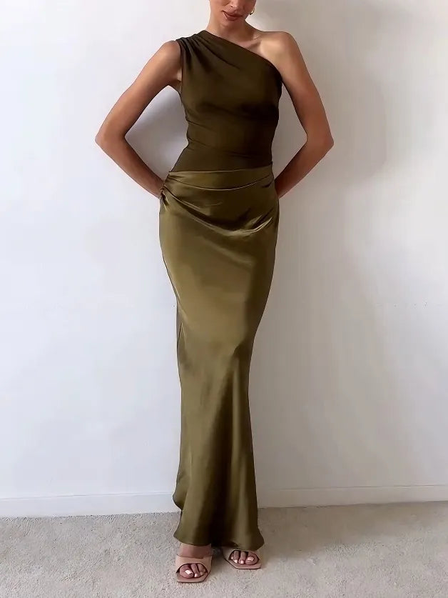 Elegant Collection | Maxi Dress for Women with One Shoulder Design | Flowing Long Fit for Weddings and Formal Occasions 5