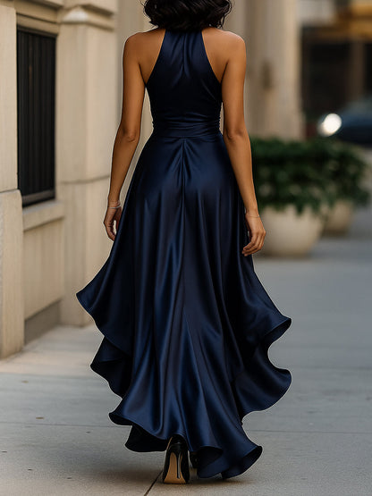 Elegant Satin Maxi Dress | Women's Cocktail & Formal Dress with Halter Neckline | Flattering Silhouette for Wedding Guests 2