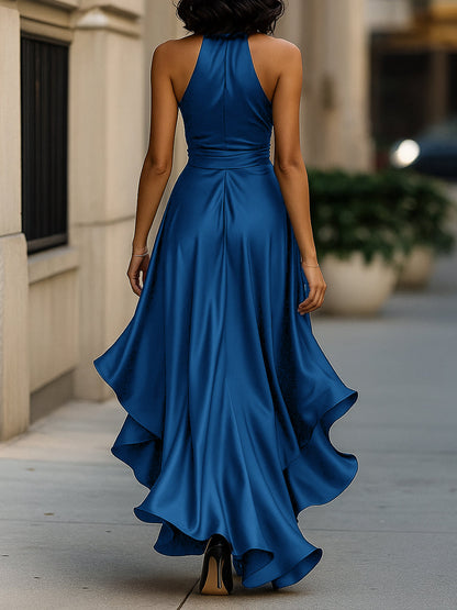 Elegant Satin Maxi Dress | Women's Cocktail & Formal Dress with Halter Neckline | Flattering Silhouette for Wedding Guests 12