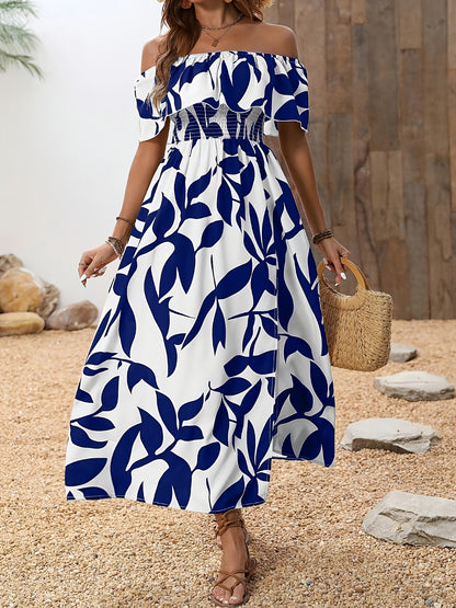 Amelia Off Shoulder Maxi Dress Women – Printed Ruffle Dress 1