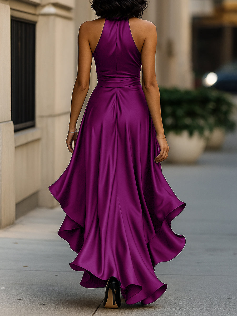 Elegant Satin Maxi Dress | Women's Cocktail & Formal Dress with Halter Neckline | Flattering Silhouette for Wedding Guests 18