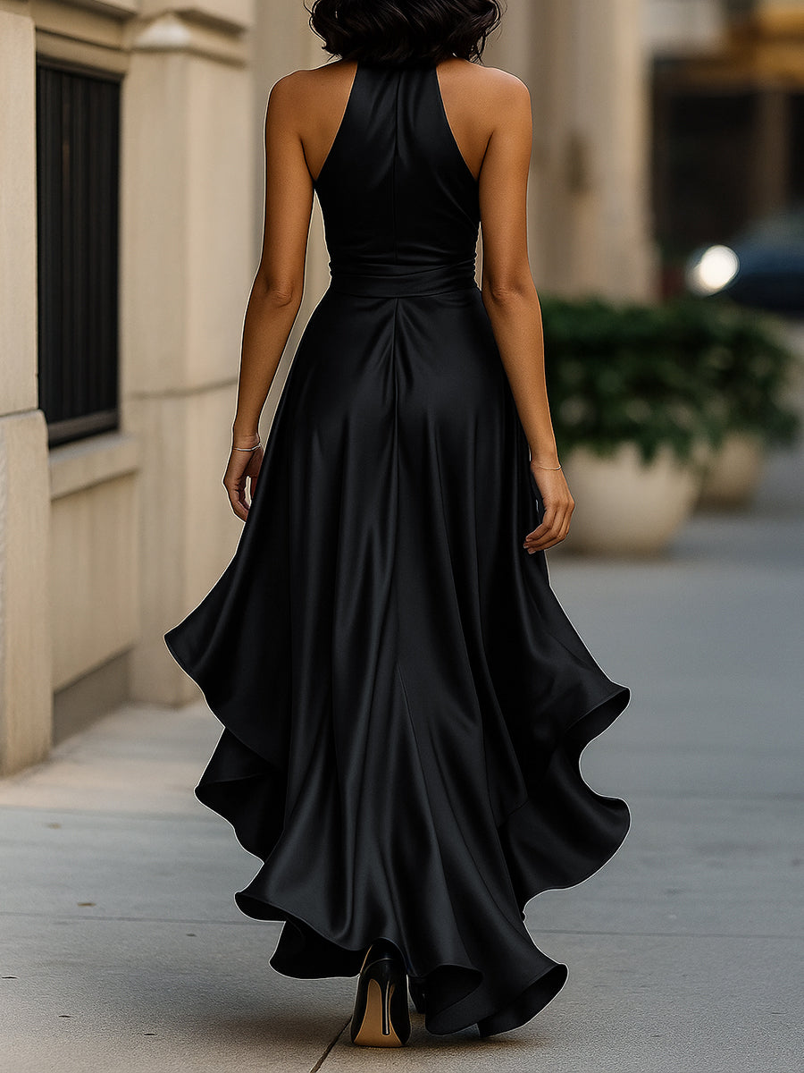 Elegant Satin Maxi Dress | Women's Cocktail & Formal Dress with Halter Neckline | Flattering Silhouette for Wedding Guests 16