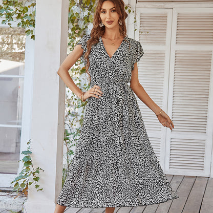 Amara | Women's Floral Midi Dress with Ruffle Sleeves | Lightweight Summer Dress for Weddings and Garden Parties 2