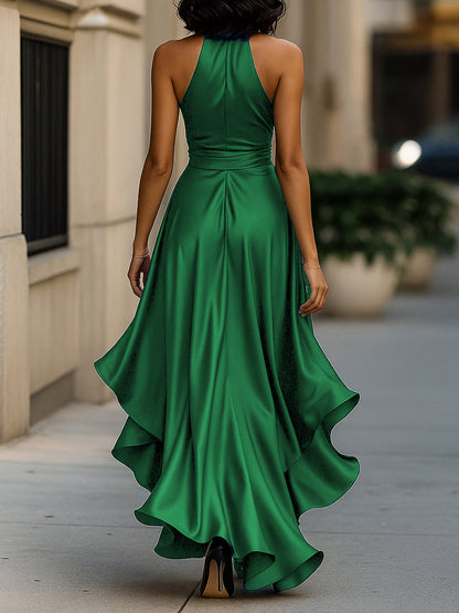 Elegant Satin Maxi Dress | Women's Cocktail & Formal Dress with Halter Neckline | Flattering Silhouette for Wedding Guests 22