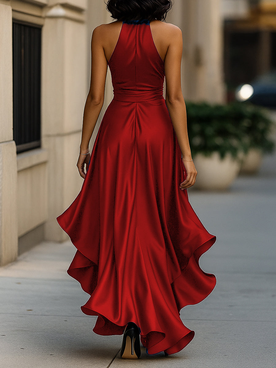 Elegant Satin Maxi Dress | Women's Cocktail & Formal Dress with Halter Neckline | Flattering Silhouette for Wedding Guests 20