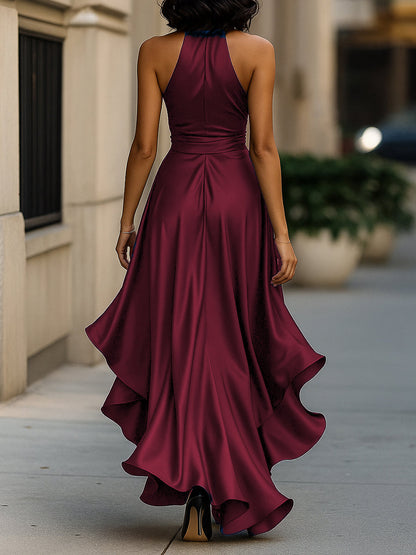 Elegant Satin Maxi Dress | Women's Cocktail & Formal Dress with Halter Neckline | Flattering Silhouette for Wedding Guests 8