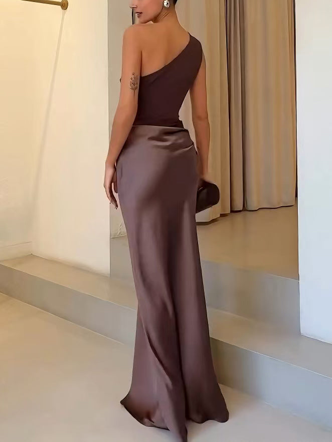 Elegant Collection | Maxi Dress for Women with One Shoulder Design | Flowing Long Fit for Weddings and Formal Occasions 3