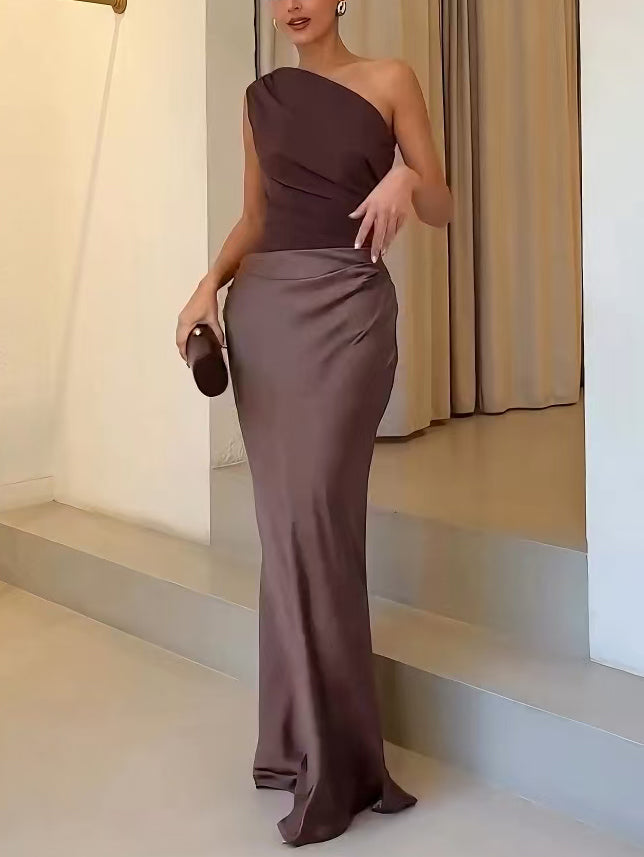 Elegant Collection | Maxi Dress for Women with One Shoulder Design | Flowing Long Fit for Weddings and Formal Occasions 4