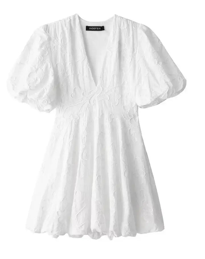 Elise White Summer Dress Women – Embroidered Ruffle Midi Dress