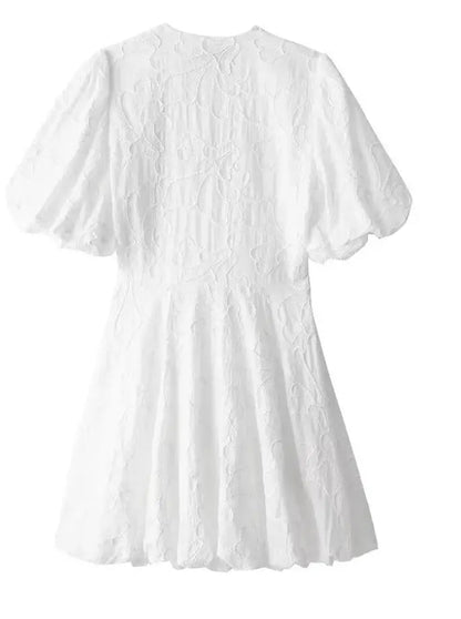 Elise White Summer Dress Women – Embroidered Ruffle Midi Dress