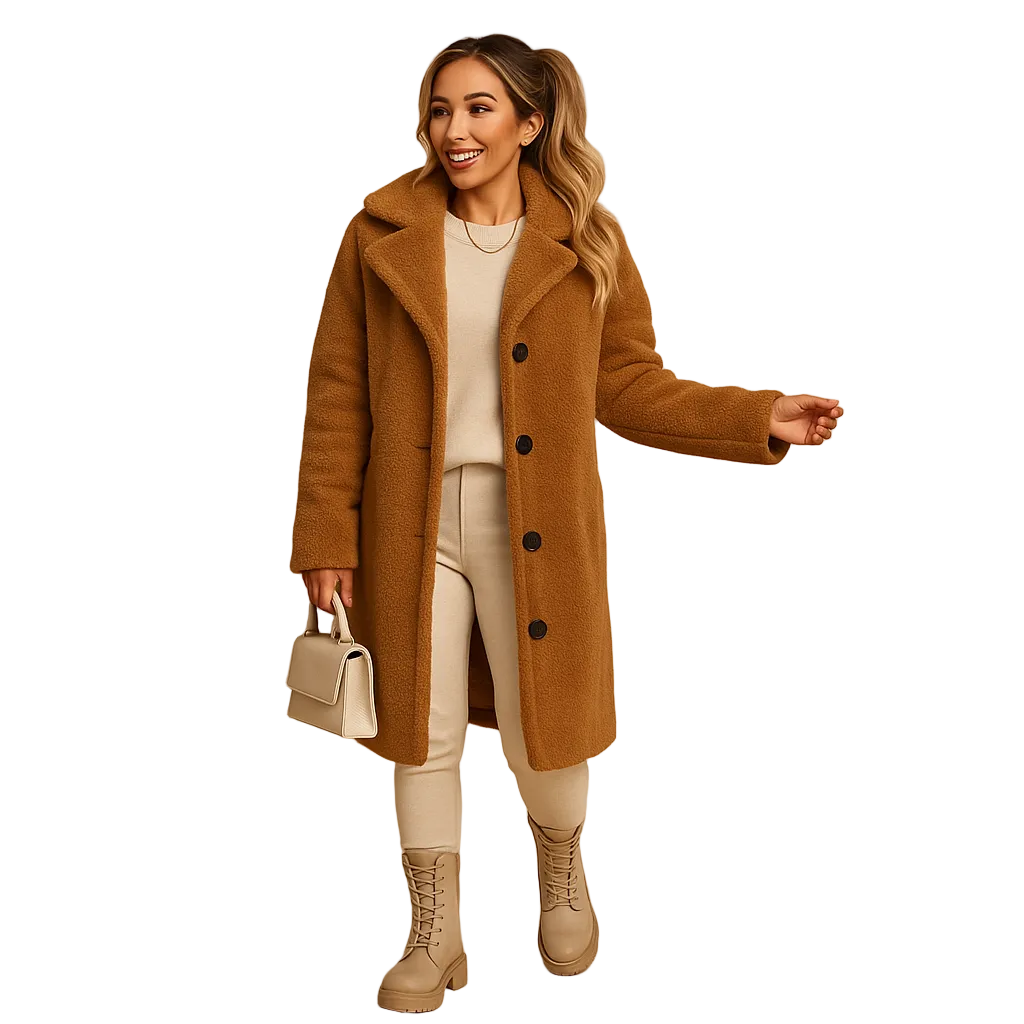Cozy Warmth | Women's Long Teddy Coat with Soft Fleece Texture | Relaxed Fit for Winter Comfort 2
