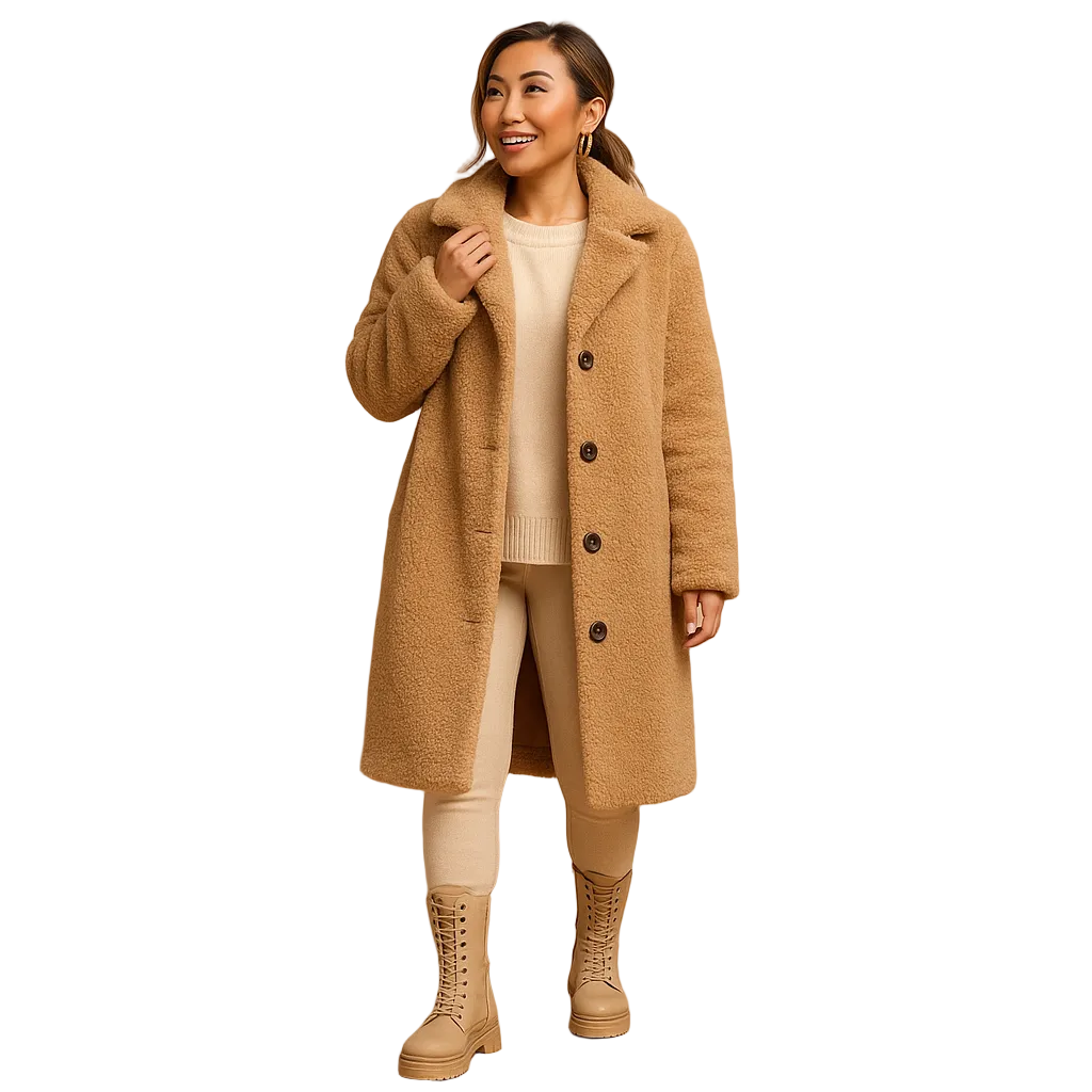 Cozy Warmth | Women's Long Teddy Coat with Soft Fleece Texture | Relaxed Fit for Winter Comfort 3