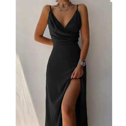 Sienna Satin Slip Maxi Dress Women – Side Slit Wedding Guest Dress 3