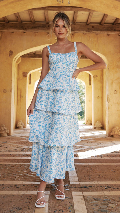 Freya Floral Maxi Dress | Women's Summer Dress with Ruffle Skirt | Elegant Lightweight Design for Weddings and Events 15