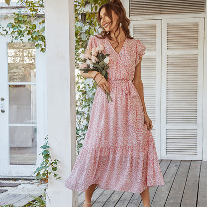 Amara | Women's Floral Midi Dress with Ruffle Sleeves | Lightweight Summer Dress for Weddings and Garden Parties 7