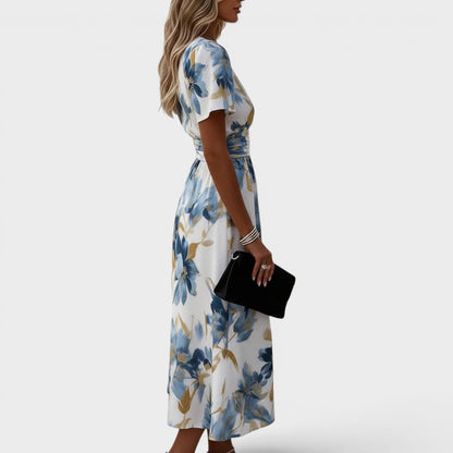 Luna Floral Wrap Midi Dress Women – V-Neck Summer Dress