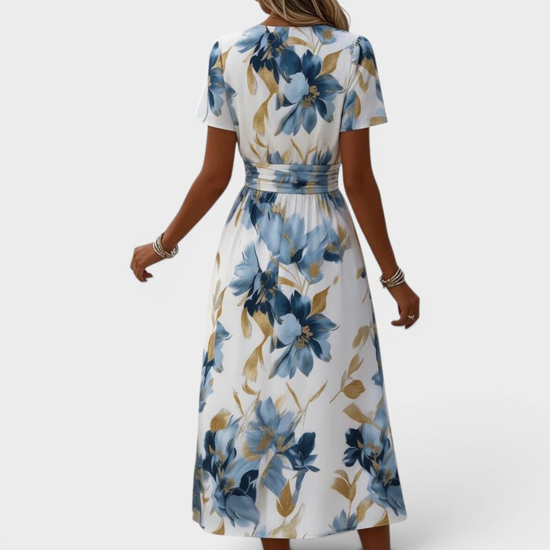 Luna Floral Wrap Midi Dress Women – V-Neck Summer Dress